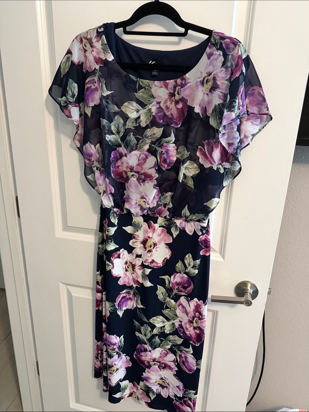 Floral Navy & Purple Chiffon Overlay Dress
